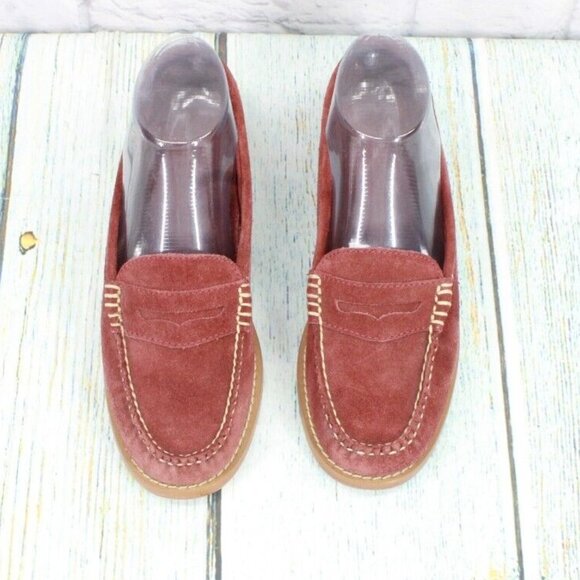 LL Bean Red Suede Slip On Round Toe Loafer Shoes Size 6 Medium - Picture 5 of 9